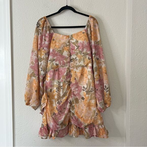 Showpo Floral Grizela Mini Dress NEW Size 12 Pink Long Sleeves - Picture 8 of 11